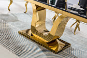 Thick marble top large dining table with gold finish stainless steel base by La Spezia additional picture 4