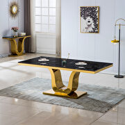 Thick marble top large dining table with gold finish stainless steel base by La Spezia additional picture 6