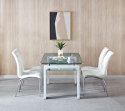 Tempered glass dining table with 4 lattice design leatherette dining chair in white by La Spezia additional picture 8