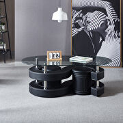 Thick tempered glass table and 2 leather stools in black by La Spezia additional picture 3