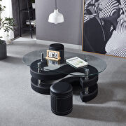 Thick tempered glass table and 2 leather stools in black by La Spezia additional picture 7