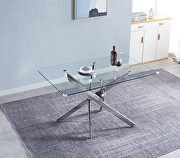 Tempered glass top modern dining table with chrome stainless steel base in silver by La Spezia additional picture 2