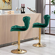 Set of 2 green velvet swivel bar stools with golden chrome footrest and base leg by La Spezia additional picture 3