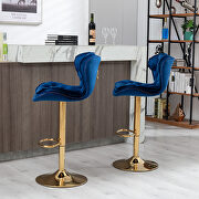 Set of 2 navy blue velvet swivel bar stools with golden chrome footrest and base leg by La Spezia additional picture 2