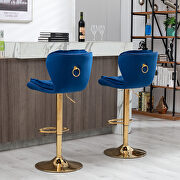 Set of 2 navy blue velvet swivel bar stools with golden chrome footrest and base leg by La Spezia additional picture 3