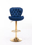 Set of 2 navy blue velvet swivel bar stools with golden chrome footrest and base leg by La Spezia additional picture 4