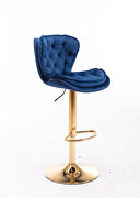 Set of 2 navy blue velvet swivel bar stools with golden chrome footrest and base leg by La Spezia additional picture 5