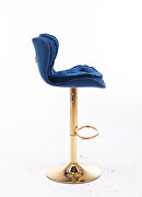 Set of 2 navy blue velvet swivel bar stools with golden chrome footrest and base leg by La Spezia additional picture 6