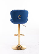 Set of 2 navy blue velvet swivel bar stools with golden chrome footrest and base leg by La Spezia additional picture 7
