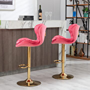 Set of 2 pink velvet swivel bar stools with golden chrome footrest and base leg by La Spezia additional picture 4