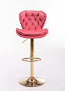 Set of 2 pink velvet swivel bar stools with golden chrome footrest and base leg by La Spezia additional picture 6
