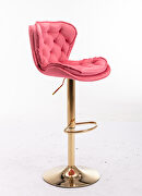 Set of 2 pink velvet swivel bar stools with golden chrome footrest and base leg by La Spezia additional picture 7