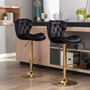 Set of 2 black velvet swivel bar stools with golden chrome footrest and base leg by La Spezia additional picture 2