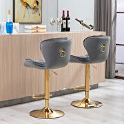 Set of 2 gray velvet swivel bar stools with golden chrome footrest and base leg by La Spezia additional picture 2