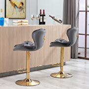 Set of 2 gray velvet swivel bar stools with golden chrome footrest and base leg by La Spezia additional picture 3