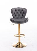Set of 2 gray velvet swivel bar stools with golden chrome footrest and base leg by La Spezia additional picture 4