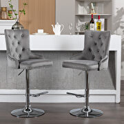 Tufted back gray velvet swivel bar stools with adjustable seat height, set of 2 by La Spezia additional picture 3