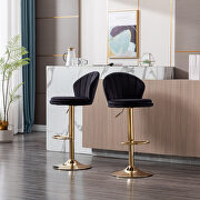 Black velvet adjustable swivel bar stools with golden leg set of 2 by La Spezia additional picture 4