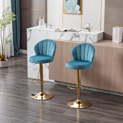 Baby blue velvet adjustable swivel bar stools with golden leg set of 2 by La Spezia additional picture 2