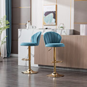 Baby blue velvet adjustable swivel bar stools with golden leg set of 2 by La Spezia additional picture 3