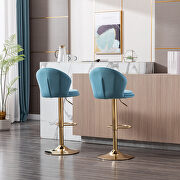 Baby blue velvet adjustable swivel bar stools with golden leg set of 2 by La Spezia additional picture 4