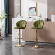 Light green velvet adjustable swivel bar stools with golden leg set of 2 by La Spezia additional picture 4
