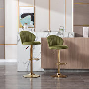 Light green velvet adjustable swivel bar stools with golden leg set of 2 by La Spezia additional picture 5