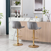 Gray velvet and golden leg swivel height bar stool set of 2 by La Spezia additional picture 2