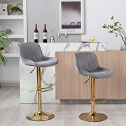 Gray velvet and golden leg swivel height bar stool set of 2 by La Spezia additional picture 3