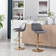 Gray velvet and golden leg swivel height bar stool set of 2 by La Spezia additional picture 9