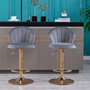 Light gray velvet adjustable swivel bar stools with golden leg set of 2 by La Spezia additional picture 2