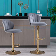 Light gray velvet adjustable swivel bar stools with golden leg set of 2 by La Spezia additional picture 3