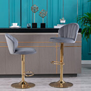 Light gray velvet adjustable swivel bar stools with golden leg set of 2 by La Spezia additional picture 4