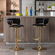 Black velvet swivel bar stools with golden leg set of 2 by La Spezia additional picture 2