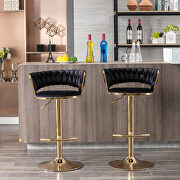 Black velvet swivel bar stools with golden leg set of 2 by La Spezia additional picture 5