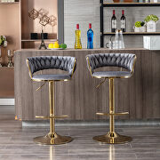 Gray velvet swivel bar stools with golden leg set of 2 by La Spezia additional picture 2