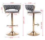 Gray velvet swivel bar stools with golden leg set of 2 by La Spezia additional picture 11