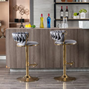 Gray velvet swivel bar stools with golden leg set of 2 by La Spezia additional picture 3