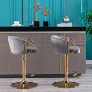 Gray velvet set of 2 bar stools with golden chrome footrest and swivel lift base by La Spezia additional picture 2