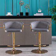 Gray velvet set of 2 bar stools with golden chrome footrest and swivel lift base by La Spezia additional picture 3