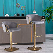 Gray velvet set of 2 bar stools with golden chrome footrest and swivel lift base by La Spezia additional picture 4