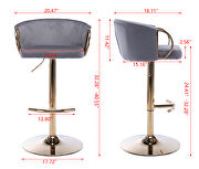 Gray velvet set of 2 bar stools with golden chrome footrest and swivel lift base by La Spezia additional picture 9