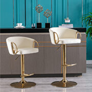 Ivory velvet set of 2 bar stools with golden chrome footrest and swivel lift base by La Spezia additional picture 2