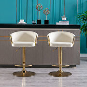 Ivory velvet set of 2 bar stools with golden chrome footrest and swivel lift base by La Spezia additional picture 3