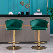 Green velvet set of 2 bar stools with golden chrome footrest and swivel lift base by La Spezia additional picture 2