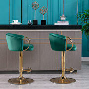 Green velvet set of 2 bar stools with golden chrome footrest and swivel lift base by La Spezia additional picture 3