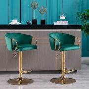 Green velvet set of 2 bar stools with golden chrome footrest and swivel lift base by La Spezia additional picture 4