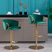 Green velvet set of 2 bar stools with golden chrome footrest and swivel lift base by La Spezia additional picture 5