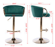 Green velvet set of 2 bar stools with golden chrome footrest and swivel lift base by La Spezia additional picture 10
