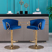 Navy velvet set of 2 bar stools with golden chrome footrest and swivel lift base by La Spezia additional picture 2